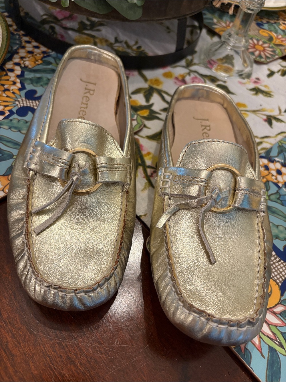 J.Renee Metallic Gold Loafers with Ring Accent